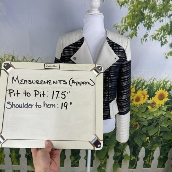 BCBG Navy Gold Cropped Moto Jacket Small - Picture 14 of 14